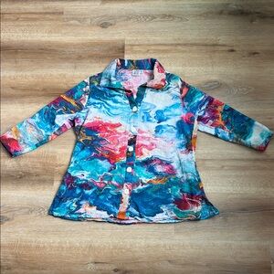 Parsley & Sage Colorful Abstract Paint Swirl Button-Up Shirt Size L